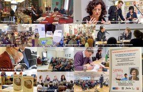 A collage of mementos commemorating the literary events in Vienna